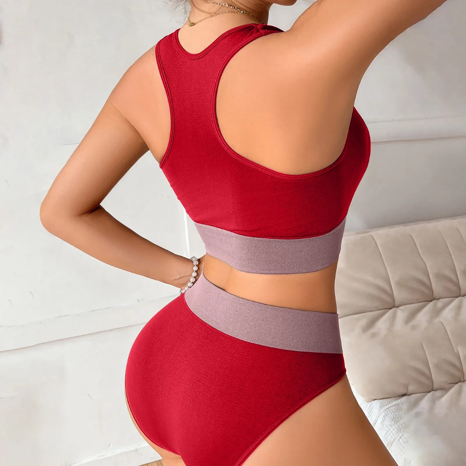 Women Seamless Bra Set Sexy Panties Mid Waist Comfortable Sports Underwear Set Tank Tops Lingerie Female Wire Free Brassiere