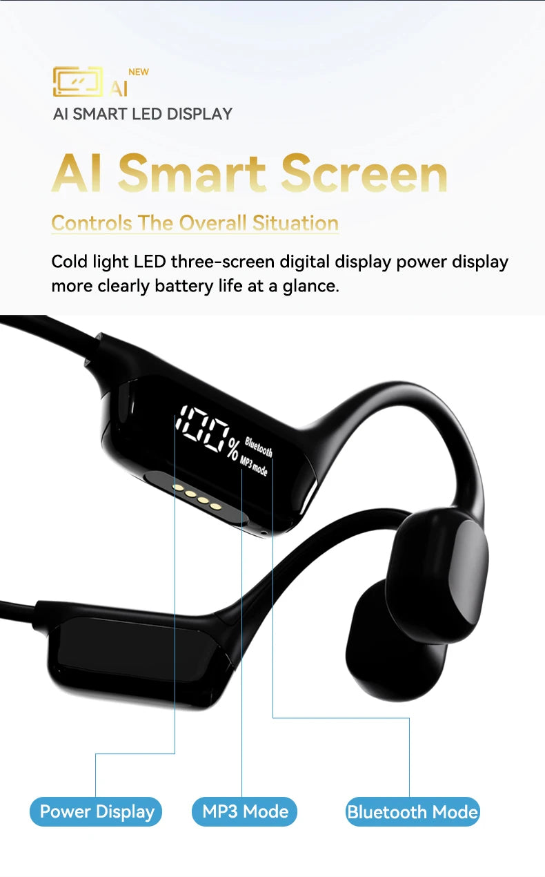 Bluetooth 5.4 Bone Conduction Wireless Headphones LED Display 32GB MP3 Player IPX8 Waterproof Swimming Sports HIFI Music Headset
