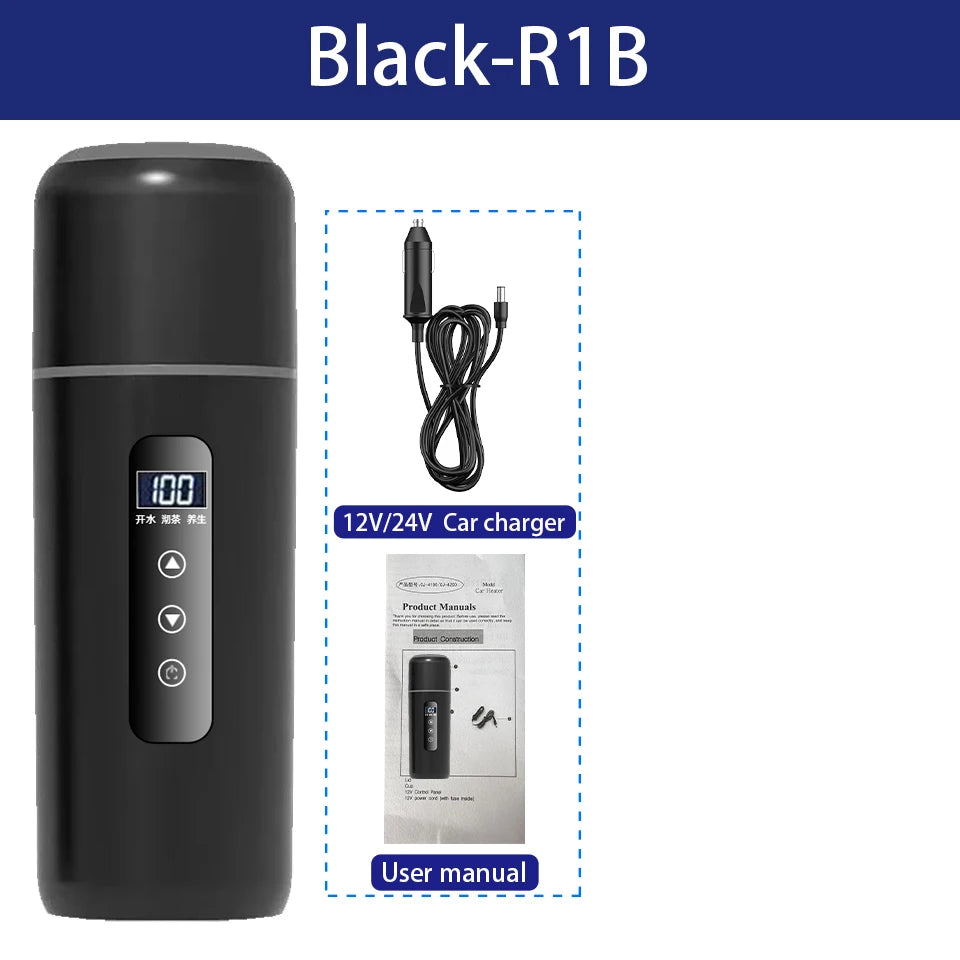 Electric Kettle 12V24V Portable Car Heating Cup 500ml Travel Heating Touch Screen Intelligent Adjustable Temperature Thermal Cup