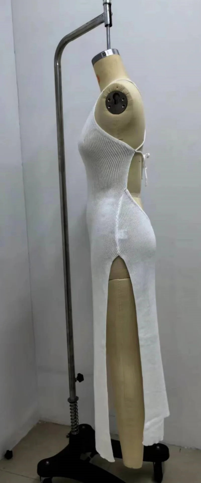 Summer Beach Dress High Split Solid Color Vacation Dress Sexy Knit Backless Halter Dress Elegant Sleeveless Bodycon Tie-up Dress
