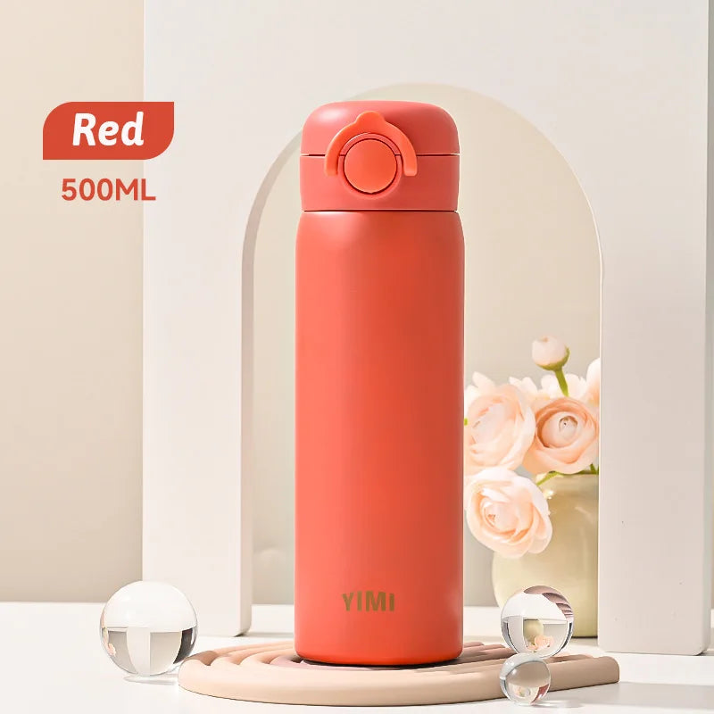 500ml Thermos Large Capacity Stainless Steel Thermal Water Bottle Portable Vacuum Cup with Handle Double-layer Travel Tumbler