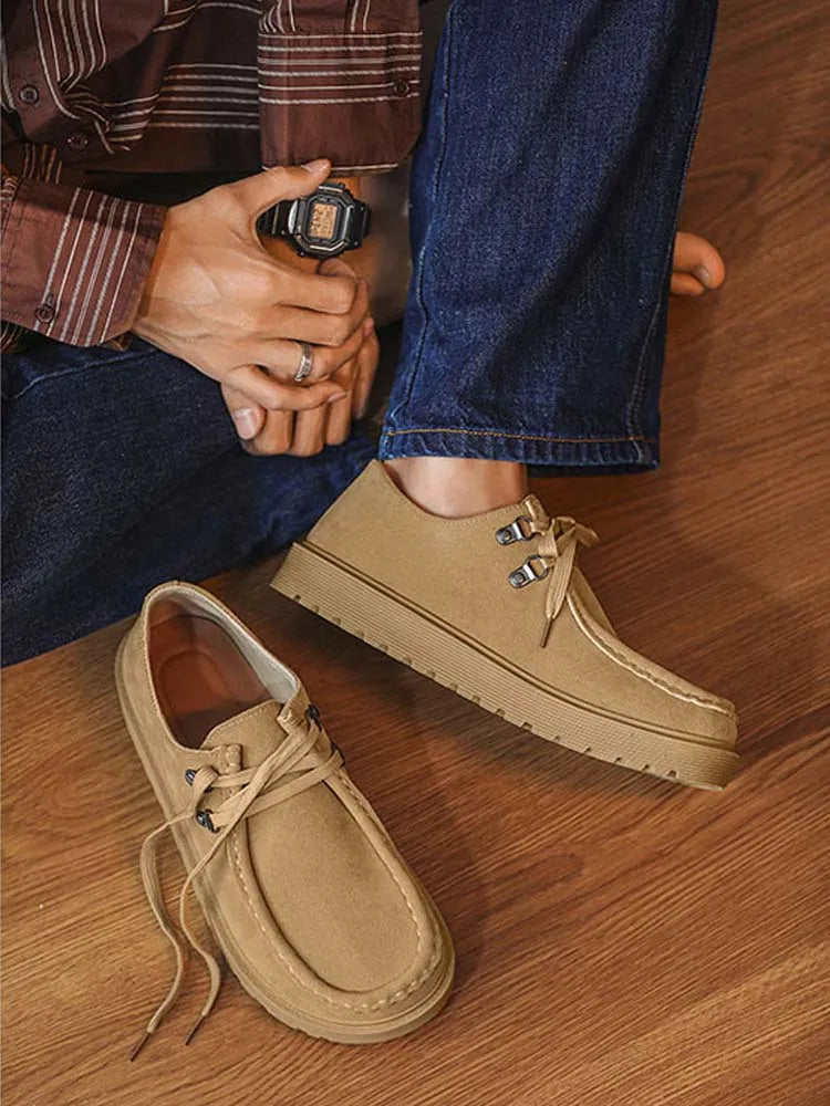 Men's wide toe barefoot shoes classic retro casual shoes lightweight outdoor sports walking shoes khaki thick soled work shoes