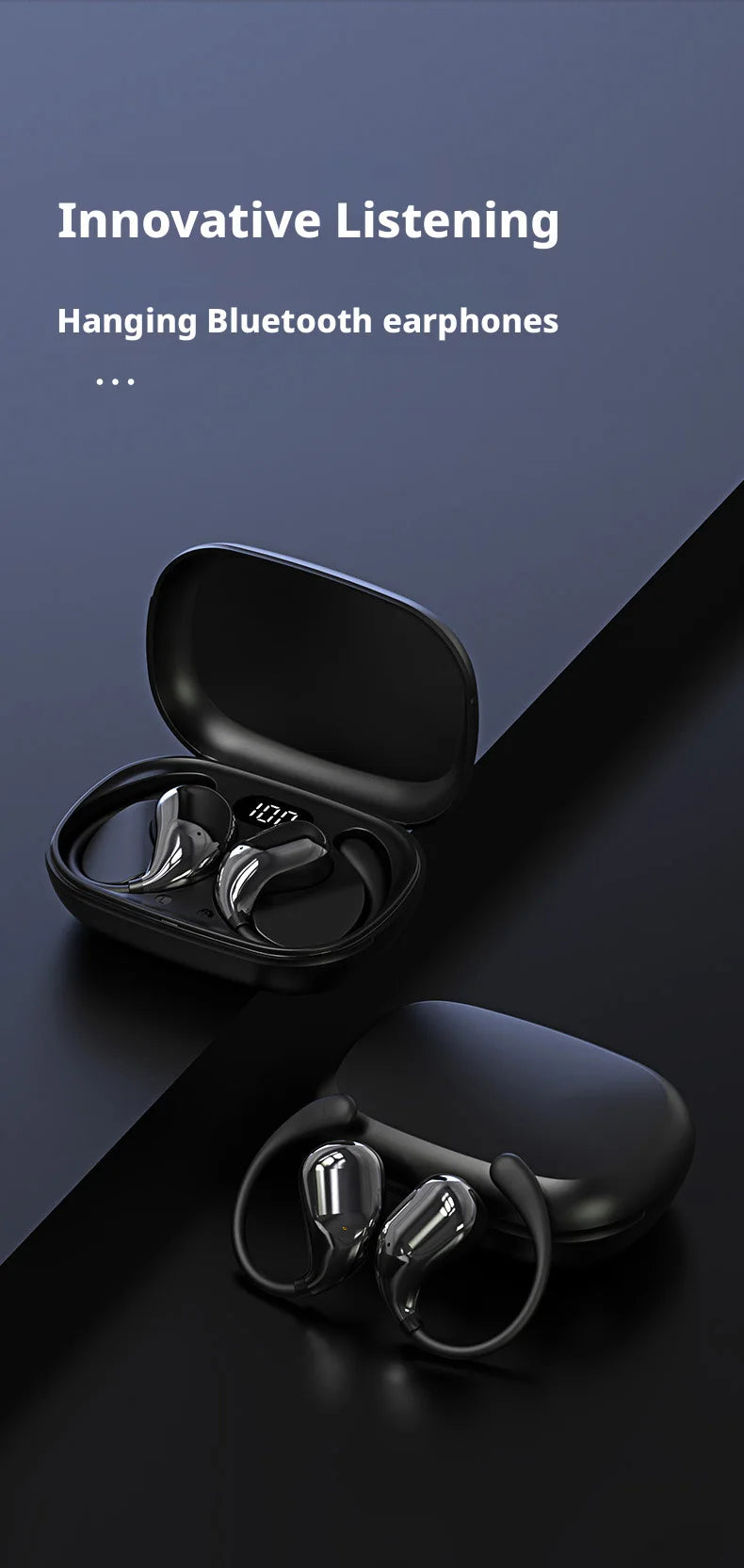 Bluetooth 5.4 Ear Hook Wireless Earphones TWS HiFi Stereo, Waterproof LED Display, Long Standby Touch Control Earbuds for Sports