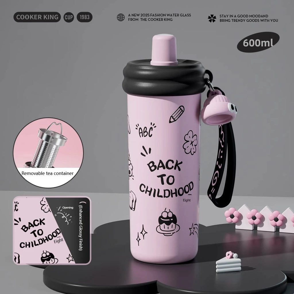 COOKER KinG Thermos Water Bottles Stainless Steel Thermal Straw Cup Tumbler Keep Cold and Hot Travel Mug Home Office Drinkware