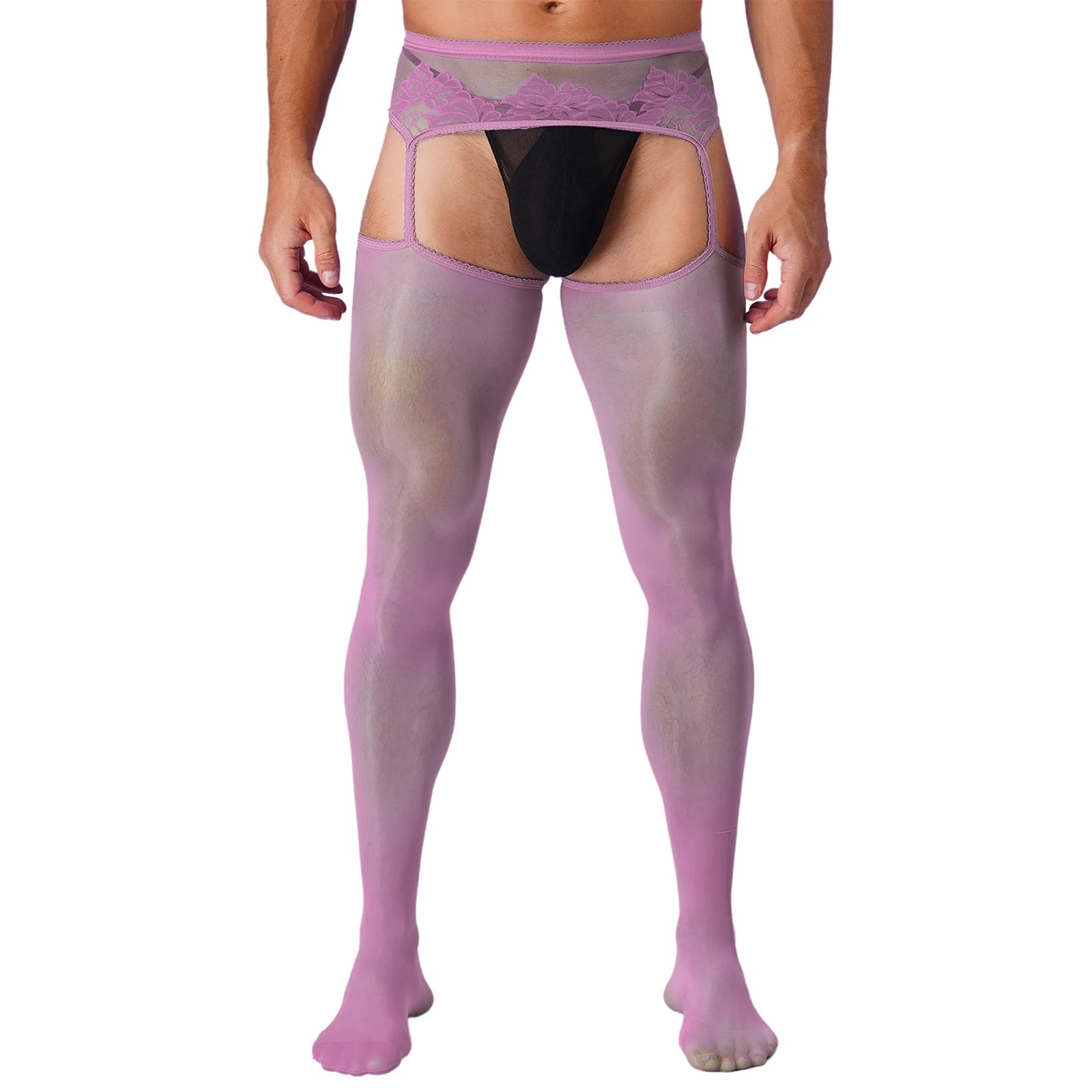 Lingerie Mens Ultra Thin Mesh Leggings Gays Pantyhose Floral Lace See Through Underpants Garter Stockings for Night Dating Wear