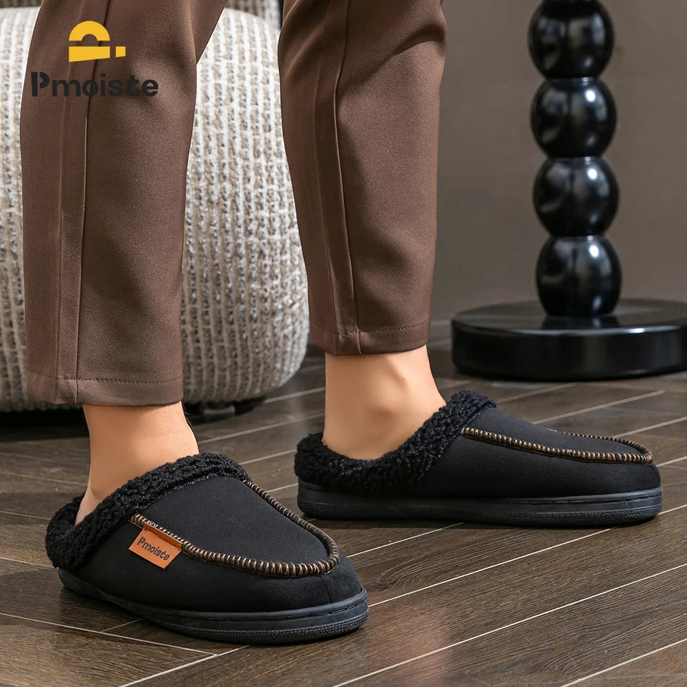 House Suede Slippers for Men TPR Sole Non Slip Durable Soft Warm Memory Foam Cushion Comfortable Living Room Shoes