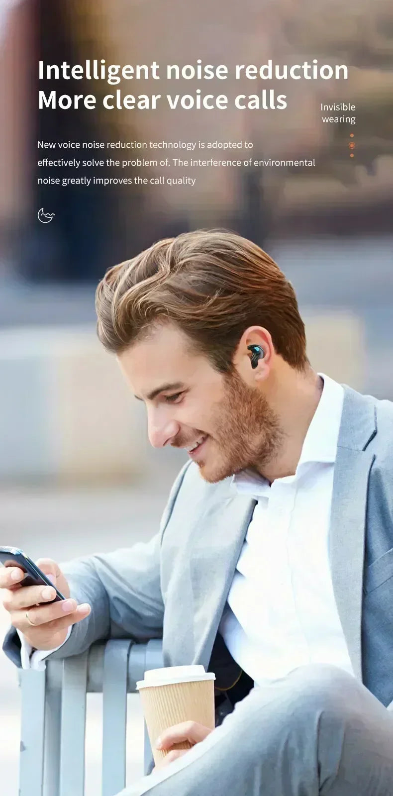 Bluetooth Wireless Headphones Earbuds Ear Hooks Bluetooth Earphones Bass Noise Reduction Earbuds HiFi Stereo Headsets