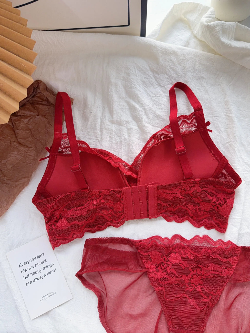 Cute Red Bra and Panty Set Women,Comfortable No Wire Push Up Lingerie,Sexy Bridal Wedding Lingerie Set,Girls Birthday Present