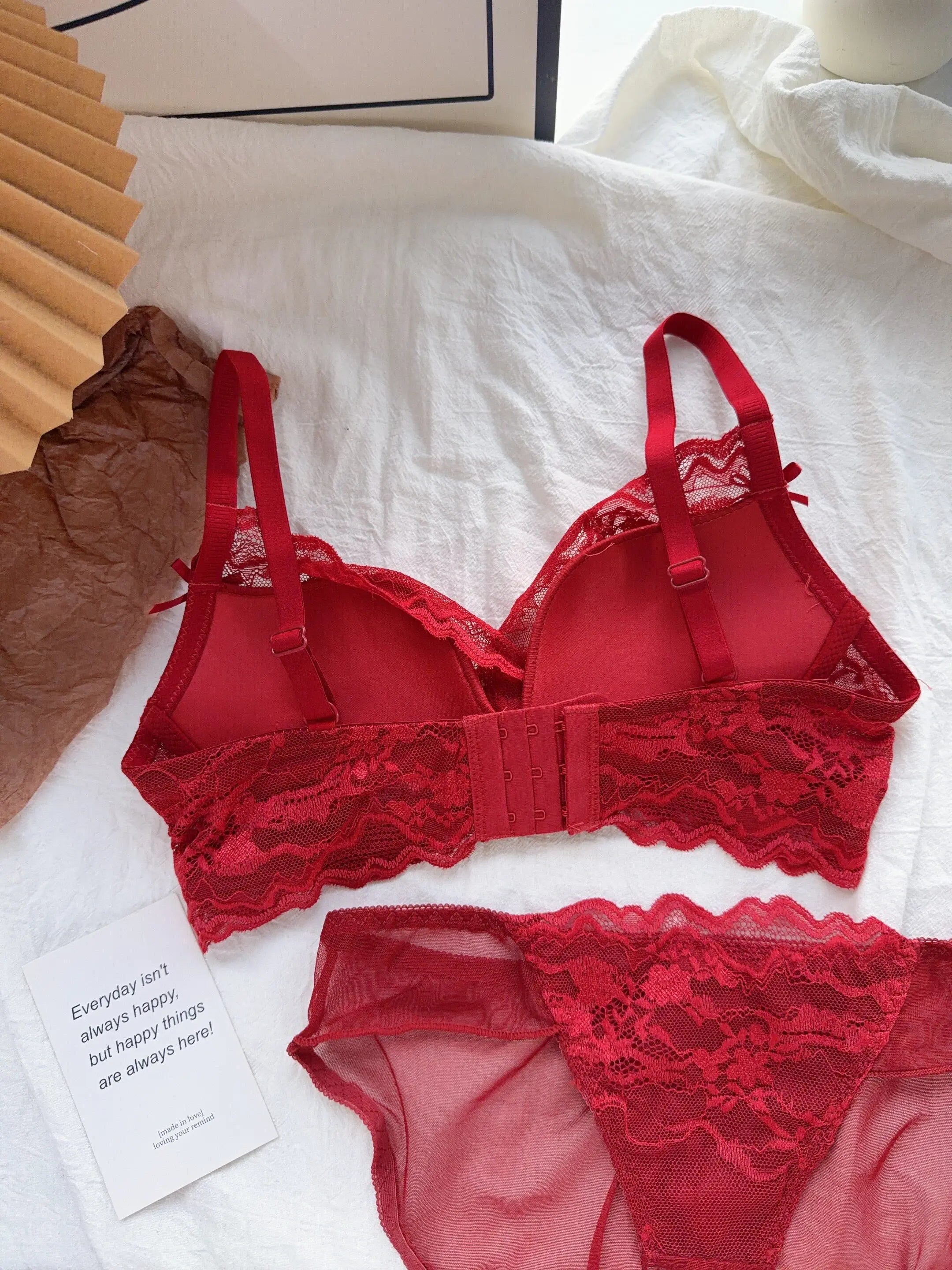Cute Red Bra and Panty Set Women,Comfortable No Wire Push Up Lingerie,Sexy Bridal Wedding Lingerie Set,Girls Birthday Present