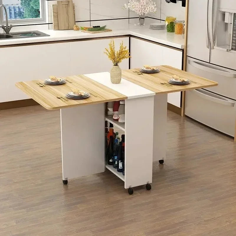 Folding Dining Table for Home Use, Small Apartment, Simple Multi-Functional Mobile Rectangular Dining Table