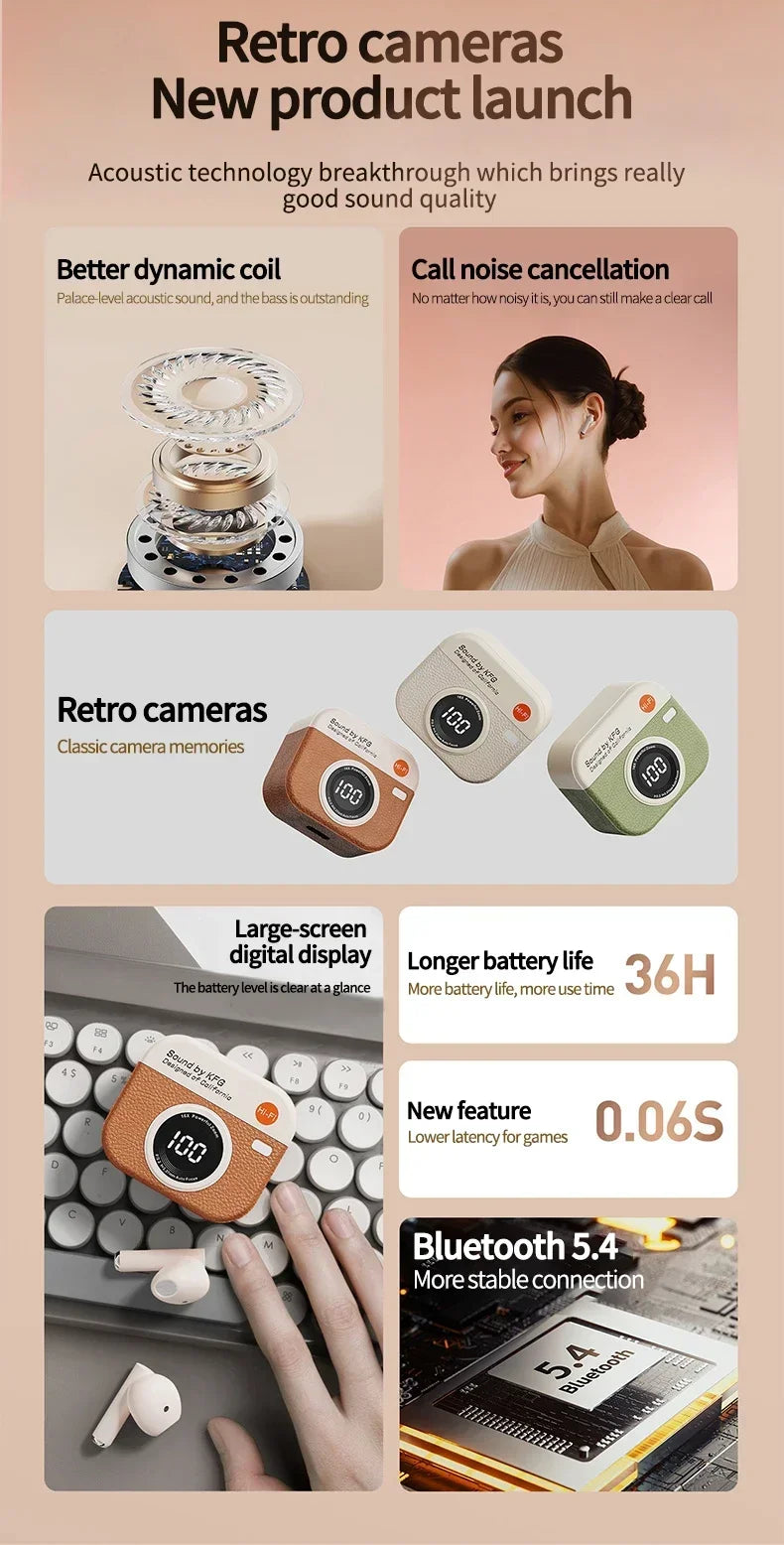 Bluetooth 5.3 Wireless Headphones Power LED Digital Display Endurance HiFi Gaming Headsets Waterproof Sports Earbuds for phones
