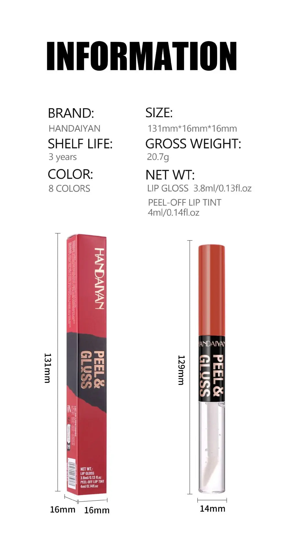 HANDAIYAN Matte Peel-Off Lip Stain Waterproof Transfer-Proof & Moisturizing 2-in-1 | Long-Lasting Lip Gloss & Lipstick