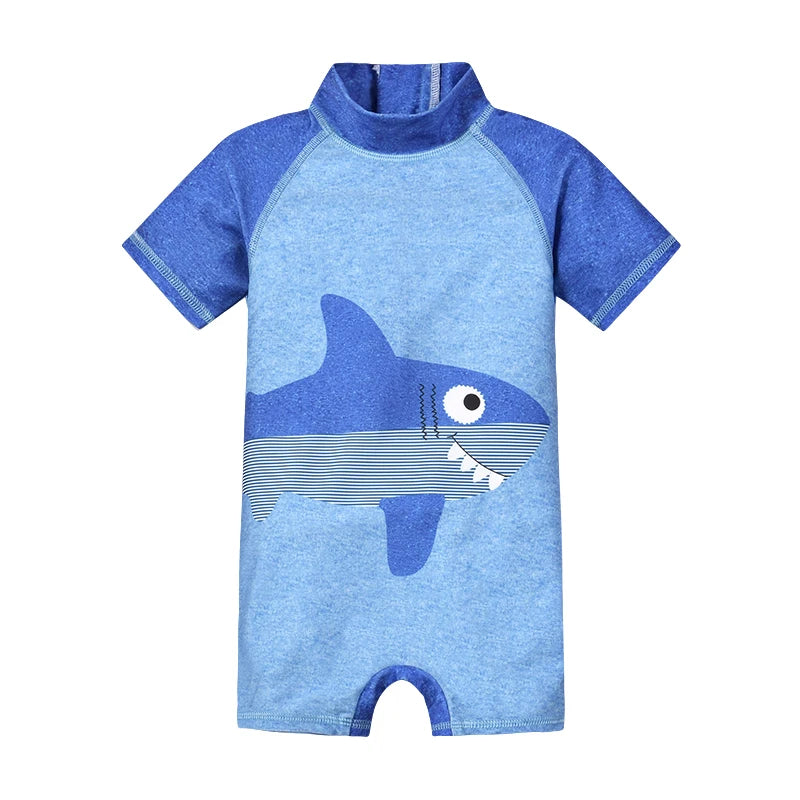 Summer Baby boy Short Sleeved Swimwear Sunscreen High Elasticity Cartoon Printing Cute And Cool Out Doors Swimming Pool  Parti