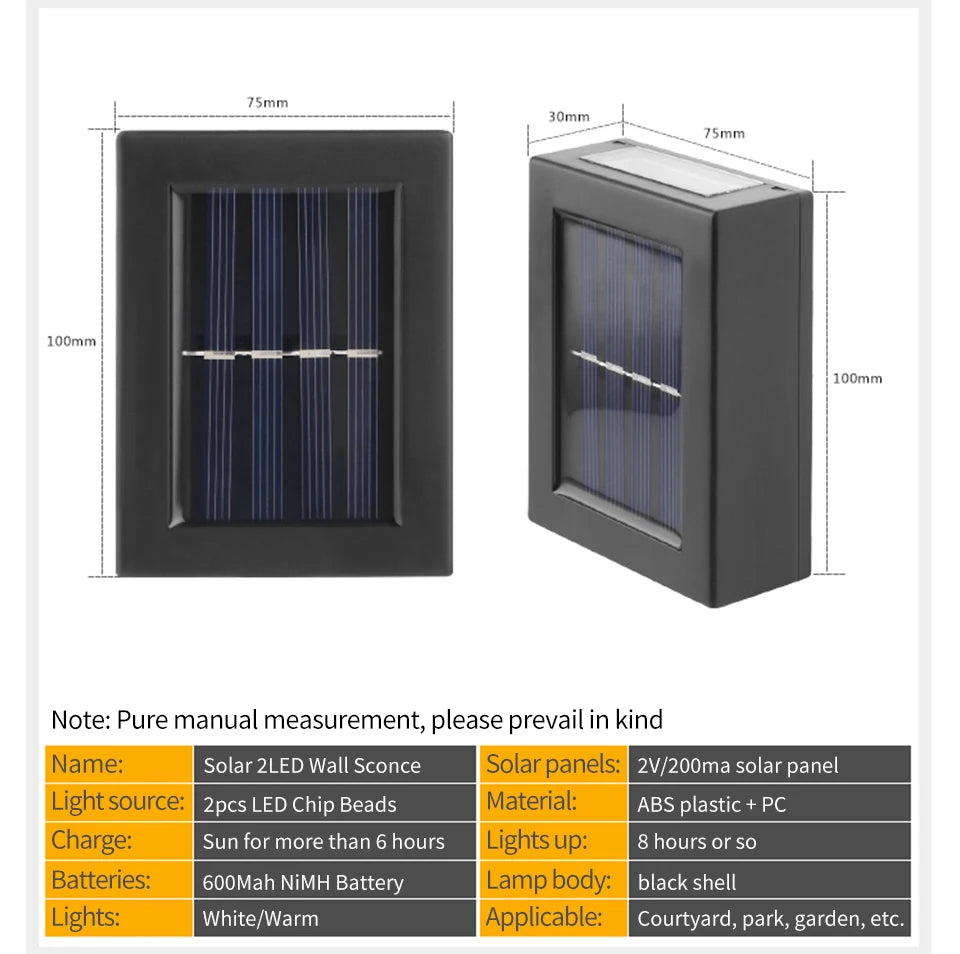 Solar Up and Down Spot Lights Outdoor Street Wall Light Waterproof Solar Lamp For Garden Street Balcony Yard Porch Decorative