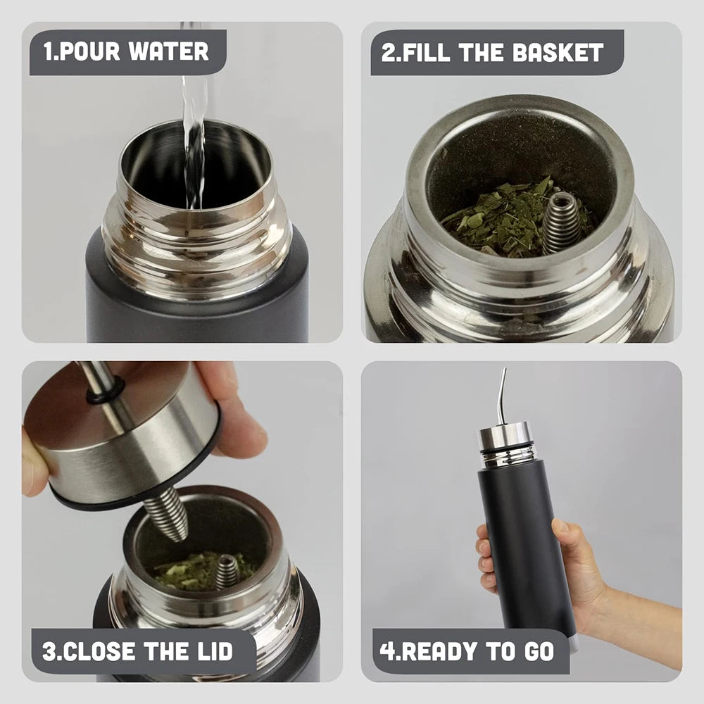 2-in-1 Thermal Mate Cup with Built-in Bombilla, Yerba Mate Thermos all in one 2026 NEW Self-Serving Stainless Steel Mate Bottle