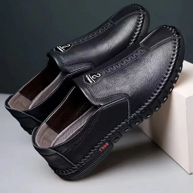 Men Leather Shoes Soft Sole Casual Shoes Autumn Comfortable Business Flats Man Lightweight Work Shoes Slip-on Driving Shoe Tenis