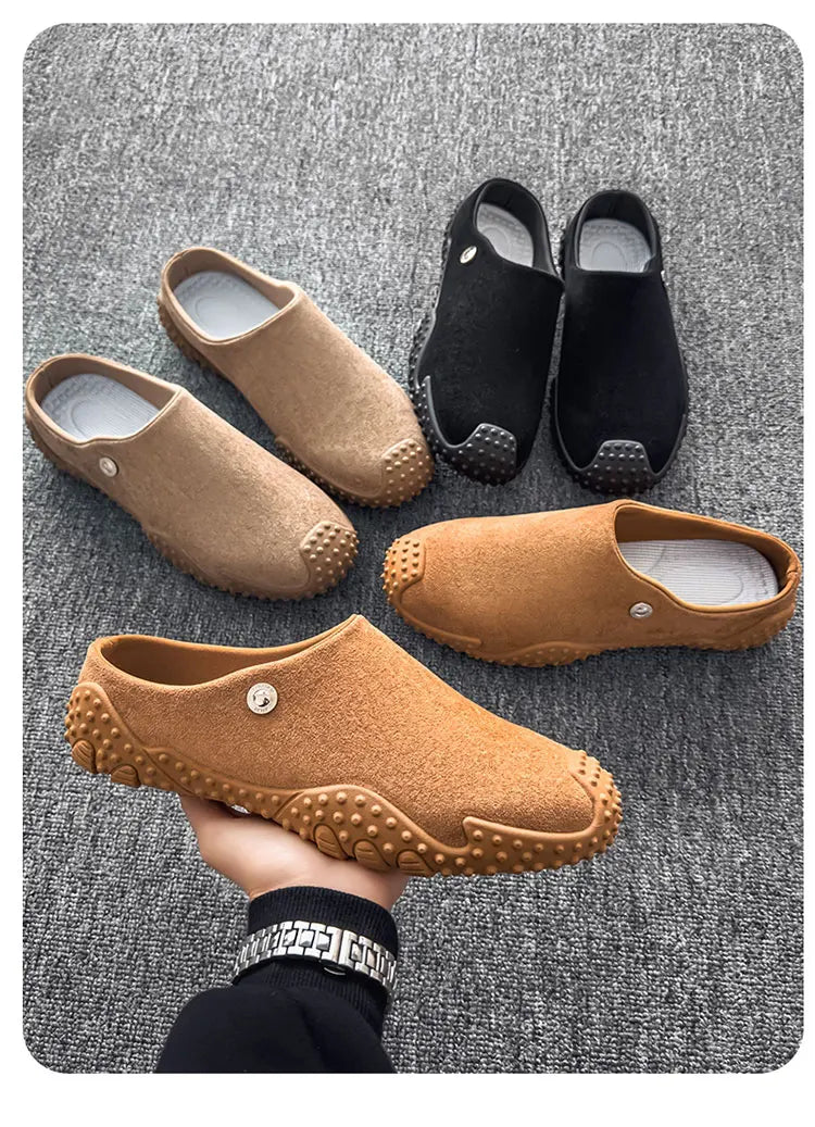 Fashion Slippers for Men Closed-toe Suede Slip Ons Shoes 2026 New Design Mens Casual Flats Loafers Comfortable Walking Shoes