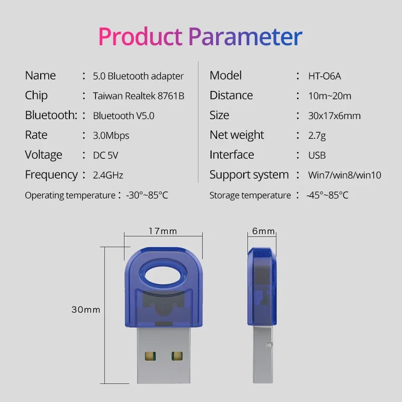 True 5.0 Bluetooth Adapter Usb Bluetooth Transmitter for Pc Computer Receptor Laptop Earphone Audio Printer Data Dongle Receiver