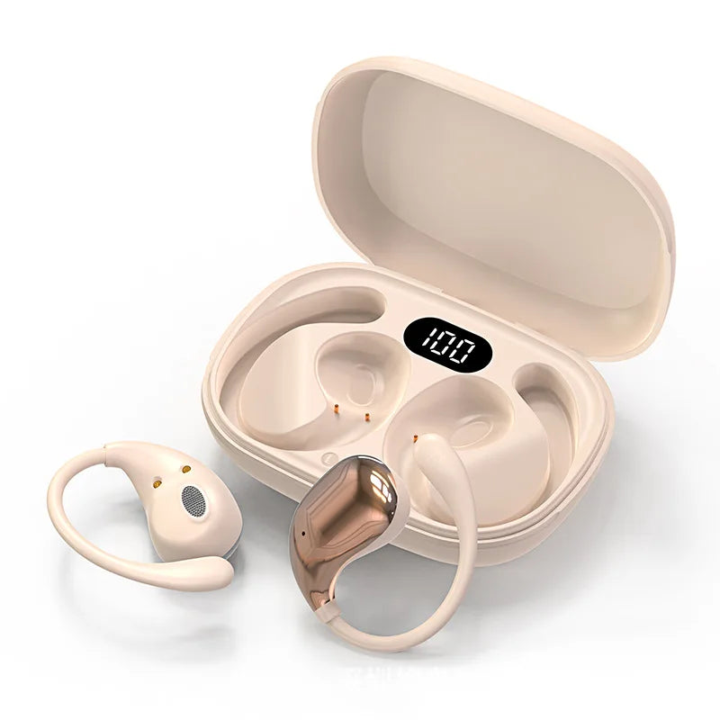 Bluetooth 5.4 Ear Hook Wireless Earphones TWS HiFi Stereo, Waterproof LED Display, Long Standby Touch Control Earbuds for Sports