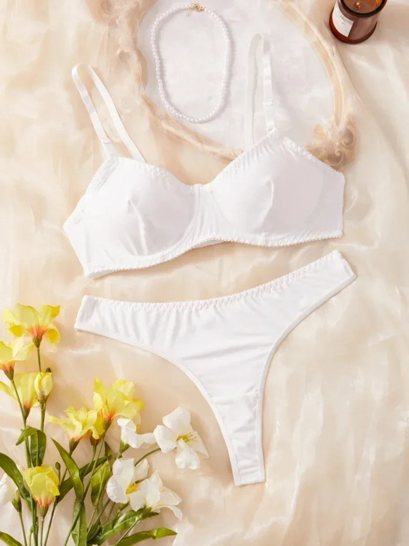 Bra and Panty Set Ladies Smooth Comfortable Thin Underwear Women Sexy Nightwear Inner Solid Sleep Underwear Bra Set Lingerie