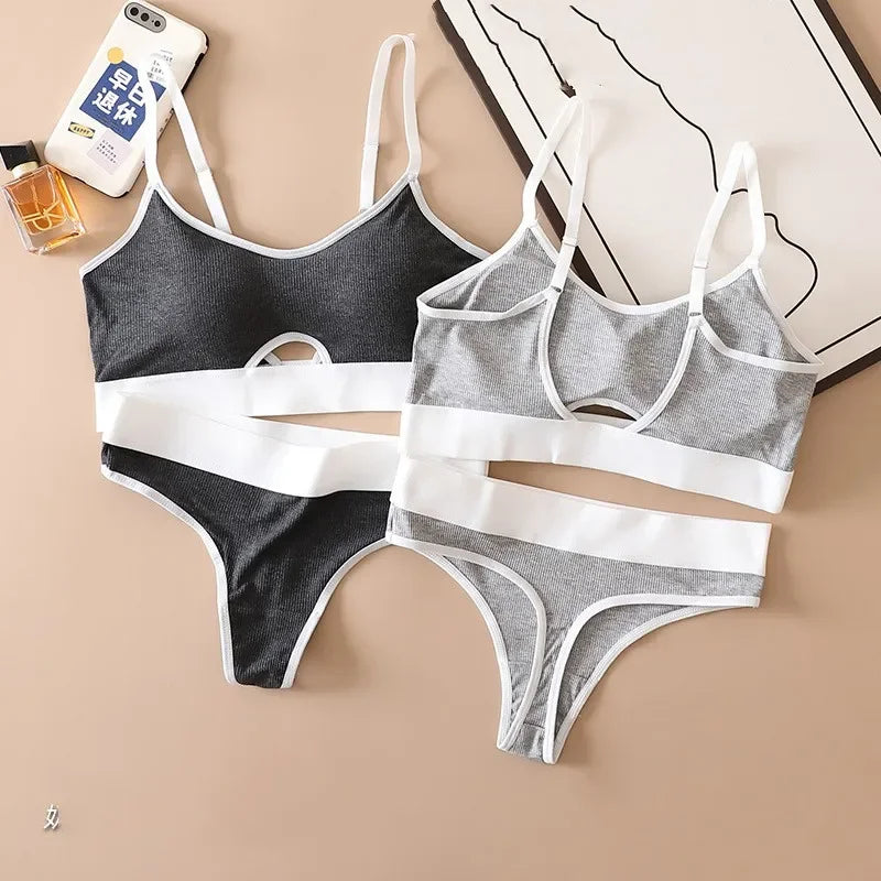Seamless Bras Sports Bra And Panties Set Women Hollow Out Cotton Underwear U Back Push Up Bras Comfort Sexy Lingerie Set
