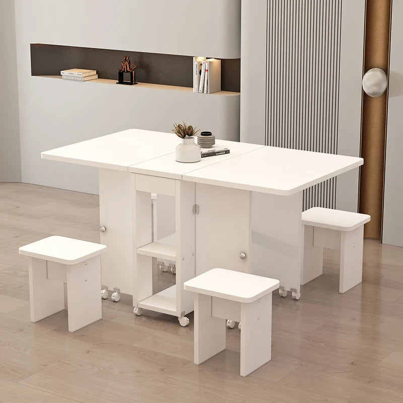 Folding White Dining Table Multifunction Family Waterproof Space Saving Dining Table Design Simple Mesas De Jantar Furnitures