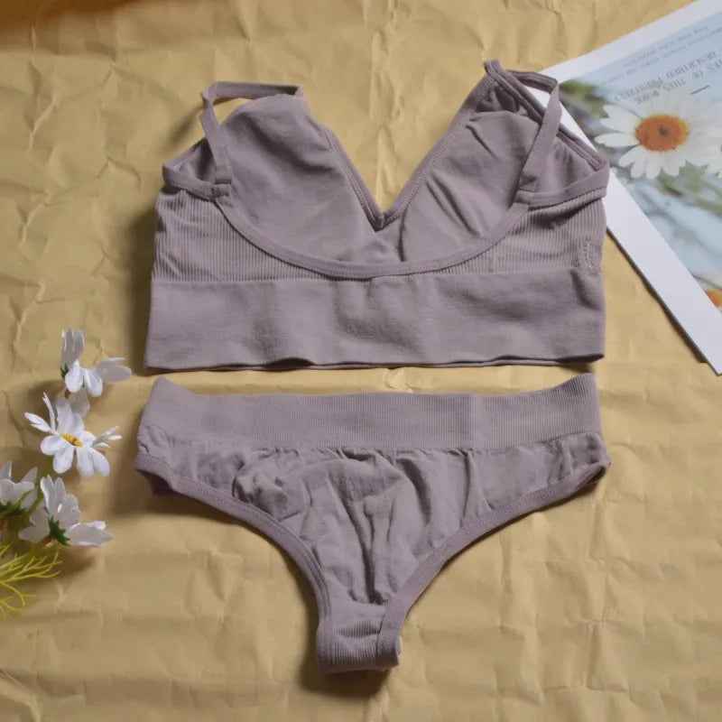 Women's Seamless  Underwear Set Bra And Thongs LingerieLow Waist Panties Pushup Bralette Sexy Female Woman Clothes Below