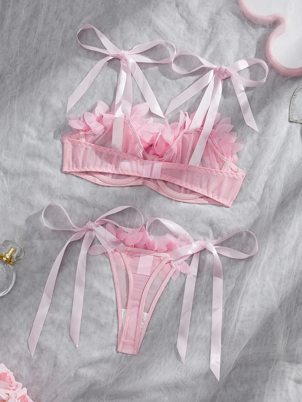 Adjustable Bra Set Girls Sexy Women Bralette Transparent Mesh Underwear Brassiere Thong Bras Lingerie Panties Sets