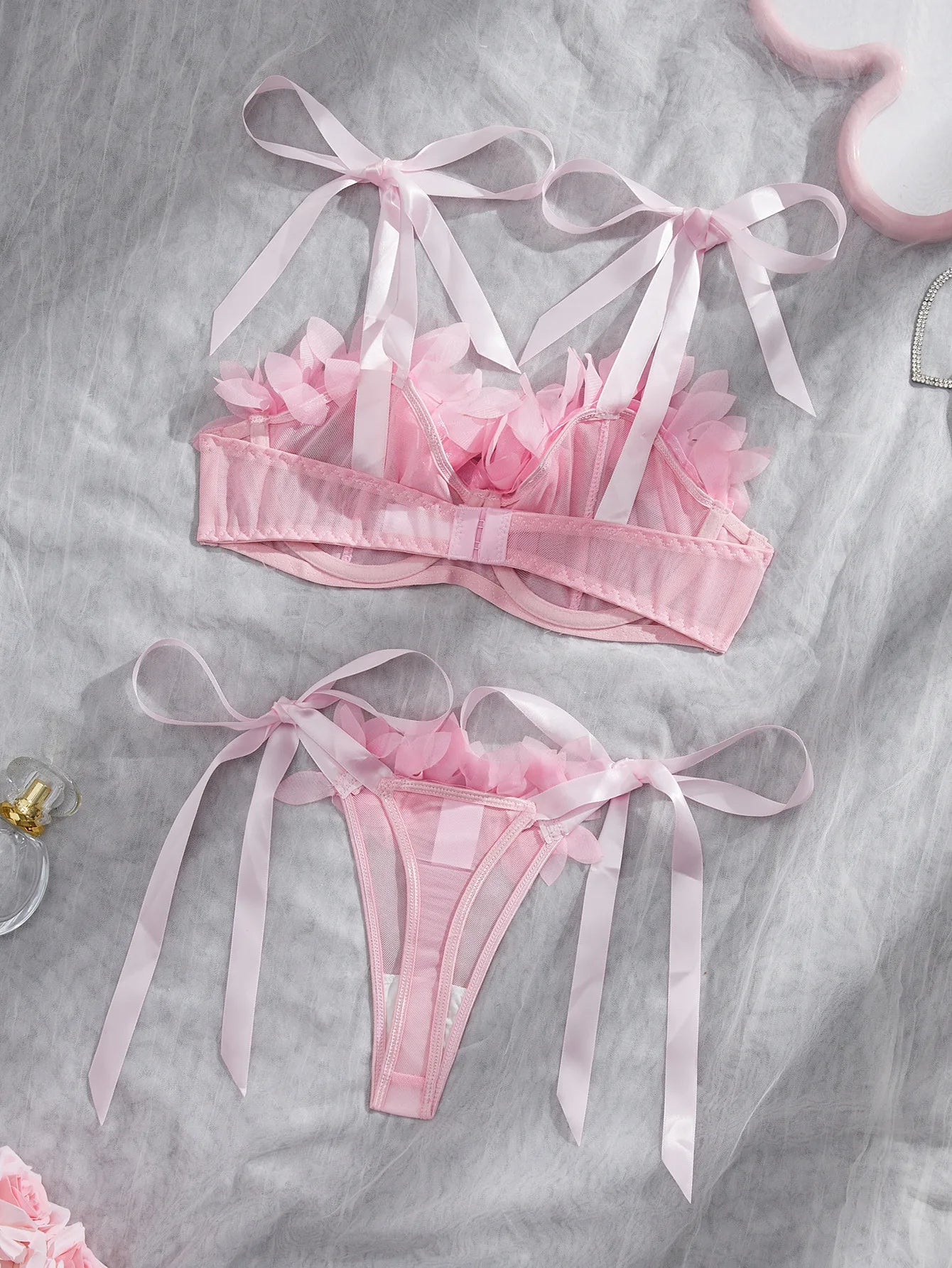 Adjustable Bra Set Girls Sexy Women Bralette Transparent Mesh Underwear Brassiere Thong Bras Lingerie Panties Sets