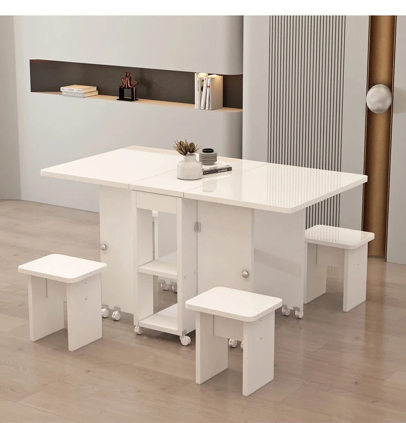 Folding White Dining Table Multifunction Family Waterproof Space Saving Dining Table Design Simple Mesas De Jantar Furnitures
