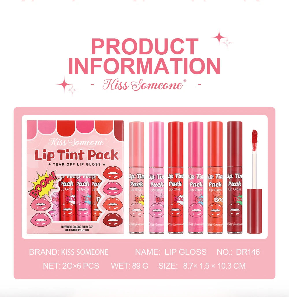 6pcs/1set Lip Stain, Peel Off Lip Stain Set, Long-Lasting, Moisturizing, Non-Drying,Smudge-Proof