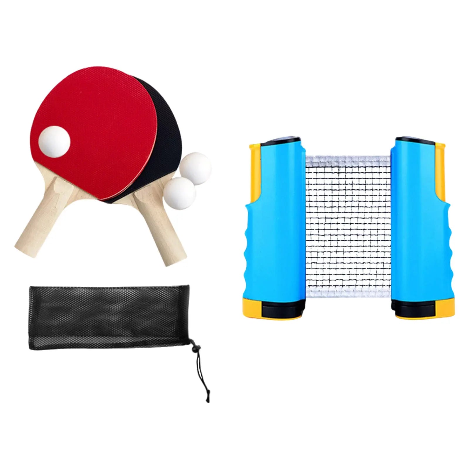1 Set Ping Pong Paddles Set Retractable Net Exercise Table Tennis Set Rackets Balls for Family Home Gym Player Traveling Sports