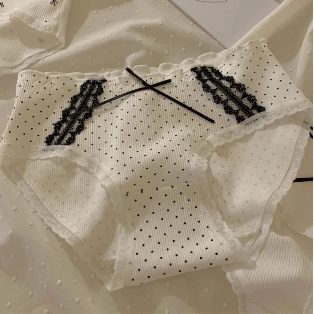 Lingerie Mid-waist Underwear for Women Ruffle Stripe Sweet Cotton Panties Underpants Dots Bow Briefs Girl