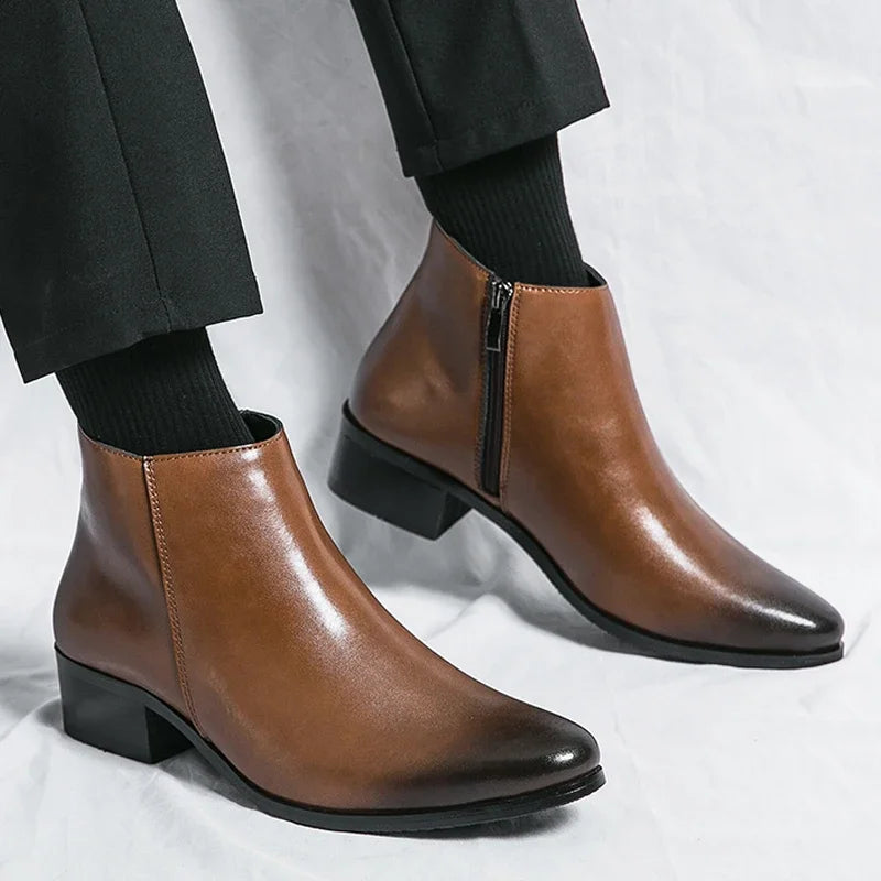 Men's Shoes Chelsea Boots Causal Business Retro Ankle Boots Man Walking Shoes Pu Leather Shoes Waterproof Classic Loafers Men