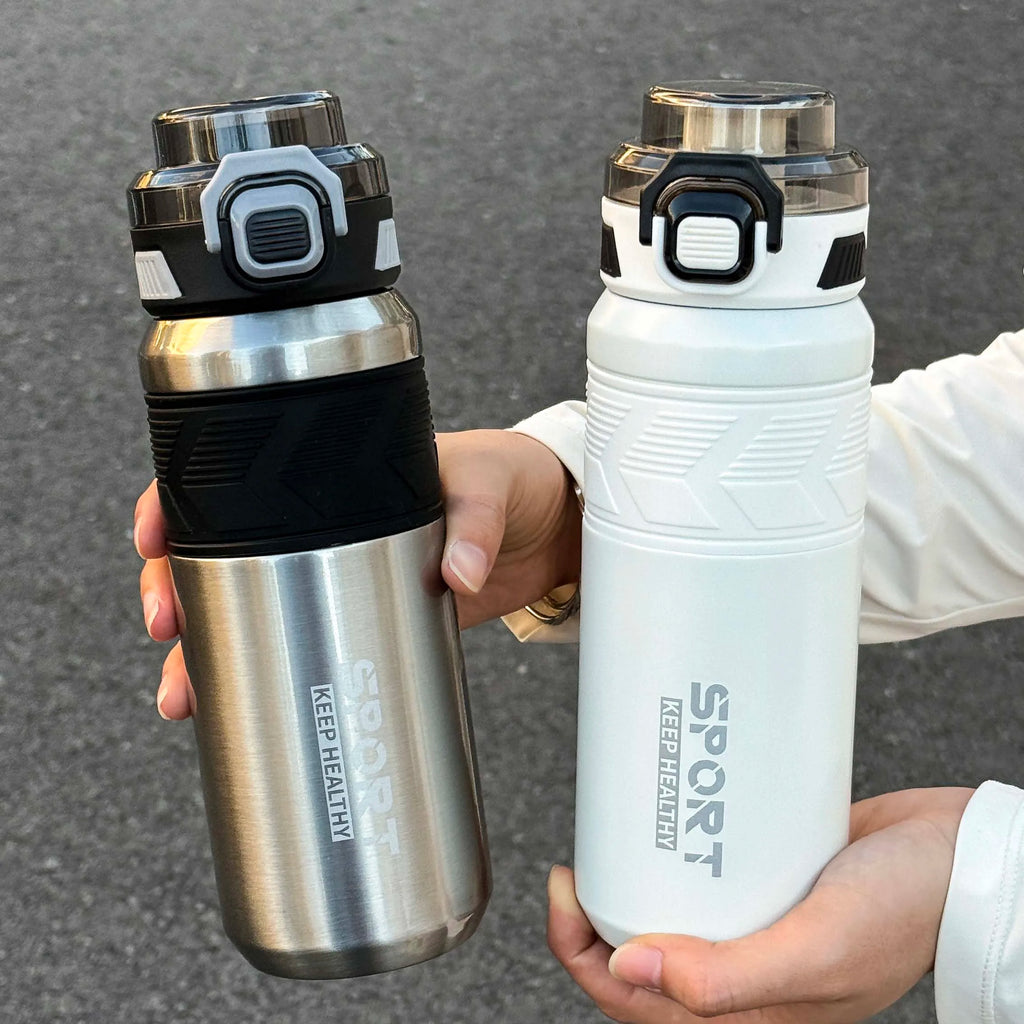 1pc trendy stainless steel thermos cup 650ml, fashionable dual-drinking thermal water bottle, portable with handle for outdoor