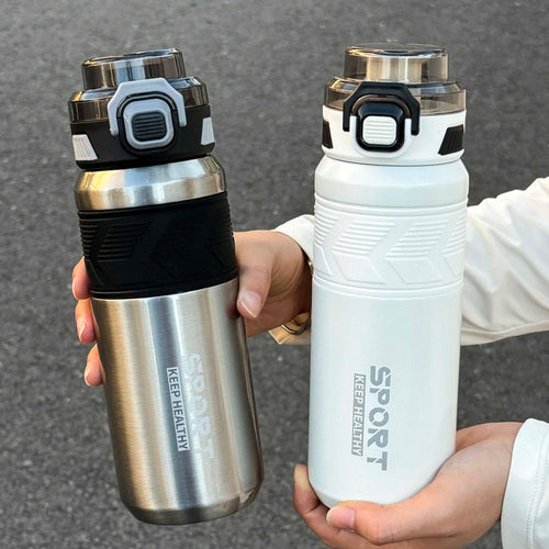 1pc trendy stainless steel thermos cup 650ml, fashionable dual-drinking thermal water bottle, portable with handle for outdoor
