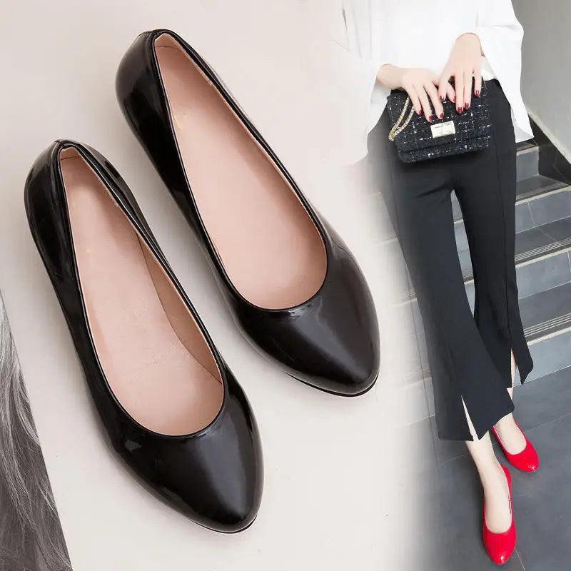 Women's Low Heeled Shoes with Pointed Toes and Shallow Mouth Seasonal Single Shoes Fashionable Thick Heeled Ladies Work Shoes