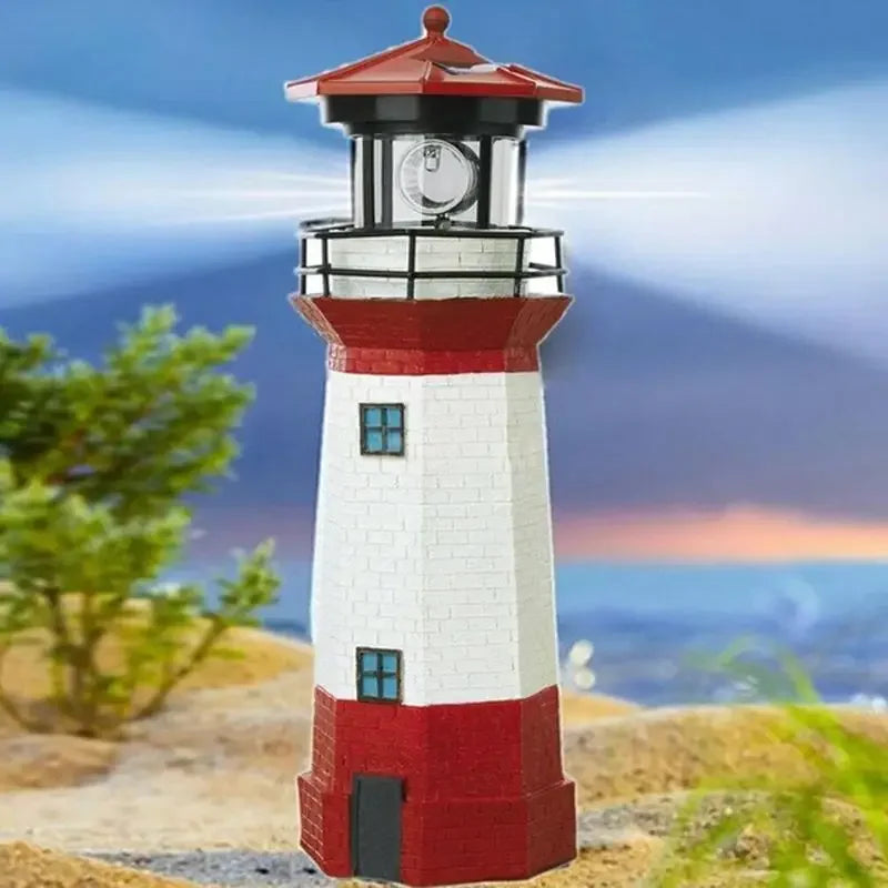Solar power LED Beacon LIght with Rotating Light Beam Lighthouse Solar Light Home Garden Decoration Fence Lawn Lamp Fairy