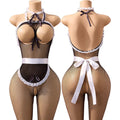 Open Bra Apron Maid Dress Full Body Suits Erotic Crotchless Lingerie Women Sexy Exposed Breasts Costumes Fishnet Underwear Sets