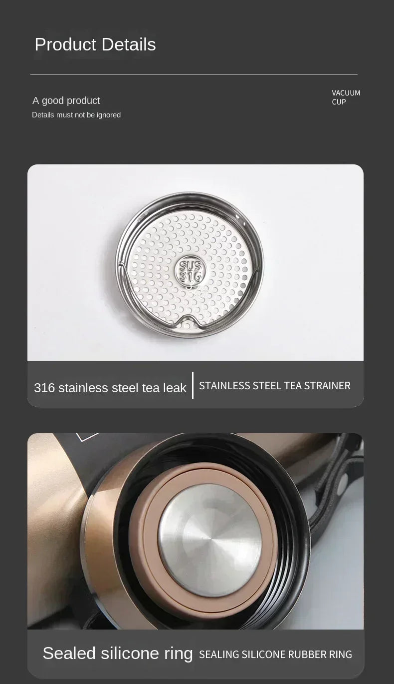 Thermos Bottle 1L Thermal Water Bottle Stainless Steel Insulated Cup Gradient Color Lid Strap Travel Outdoor Sports Wholesale