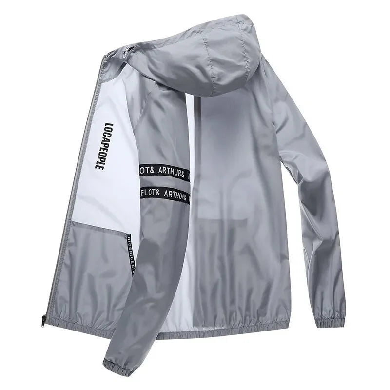 Summer  Sun-Protective Thin Jacket Men tactic Hiking Fishing Cycling Hooded Gym Sport Windbreaker Ultra Light Coats jogging
