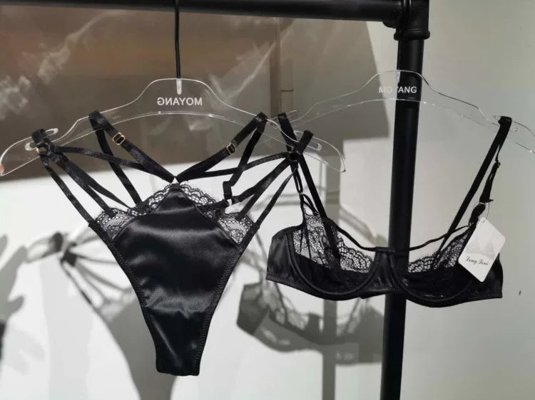Ultra Thin Sexy Push Up Bra Set Lingerie See Through Satin Temptation Seductive Bra and Panty Set Underwear Bralette Lenceria