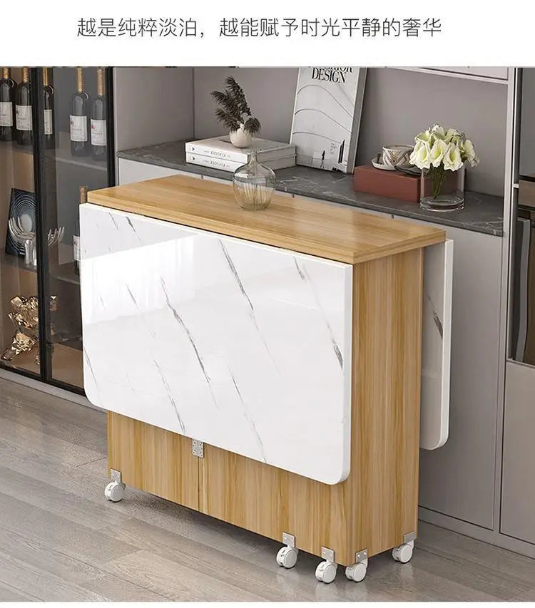 Folding Dining Table for Home Use, Small Apartment, Simple Multi-Functional Mobile Rectangular Dining Table