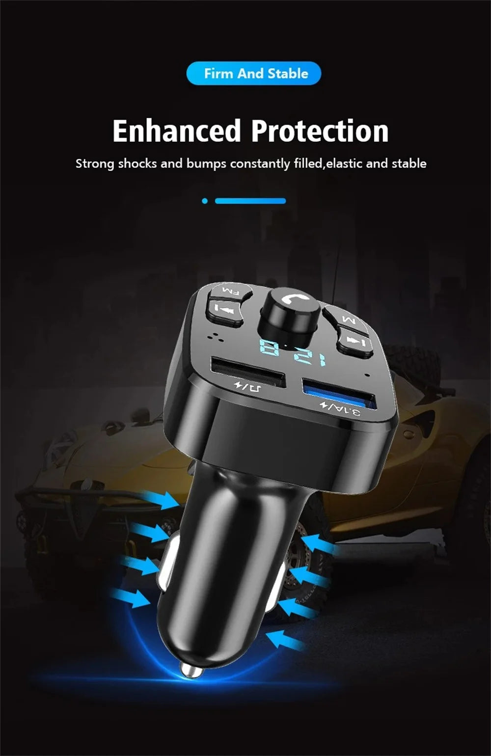 Bluetooth 5.0 Car Bluetooth Audio MP3 Player 3.1A Fast Charging Dual USB Car Charger Adapters Bluetooth FM Transmitter Receiver