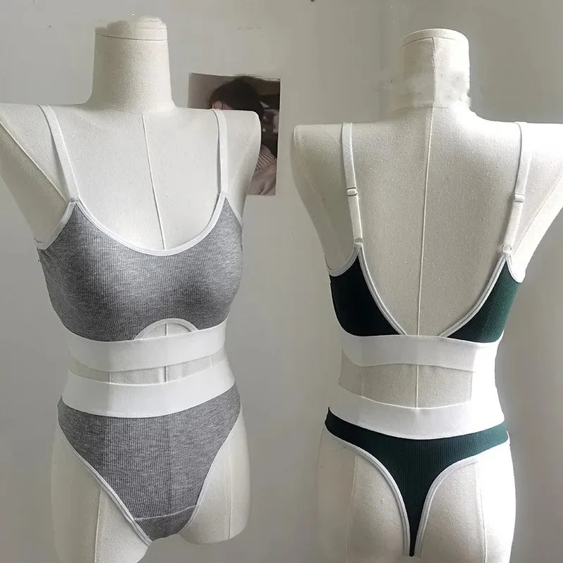 Women's Push-Up Sports Seamless Bra And Panties Set Cotton Hollow out U-Back Lingerie Set Comfort Sexy Underwear Solid Intimates