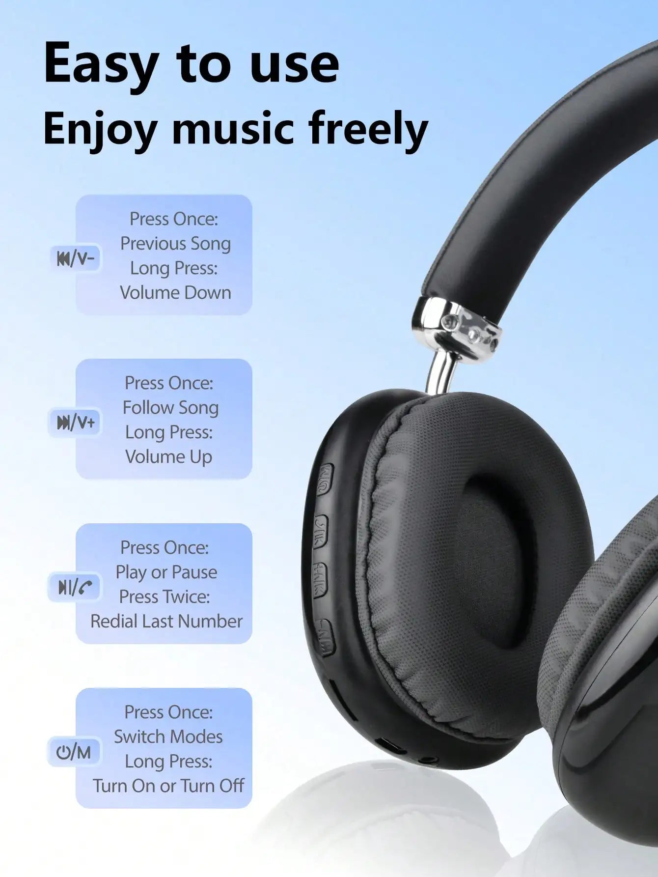 Bluetooth Headphones Over Ear Wireless Headset HiFi Music Gaming Comfortable Mic for iPhone Android PC Travel Sports Gift