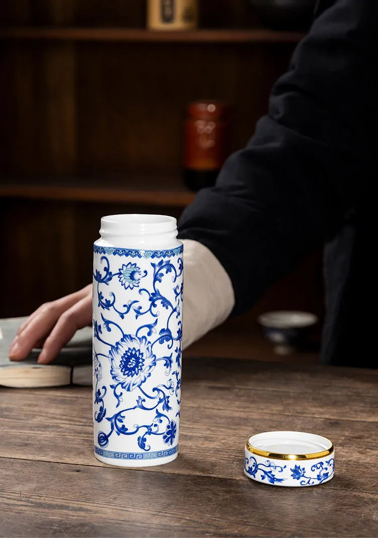 500ML Double-layer Ceramic Cups Enamel Thermos for Tea High-temperature Home Office Resistant Cups with Lids Portable Travel Mug