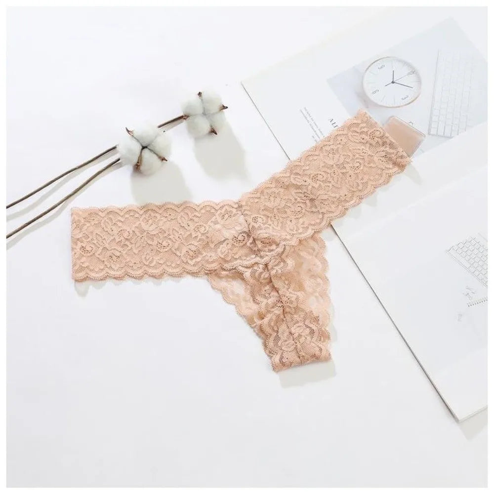 Lingerie Low Waist Lace Seamless Panties Thong Bow Underwear for Women Cotton Crotch Transparent Mesh Lace Briefs Lady