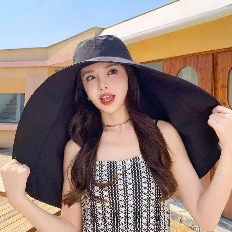 Summer Hats for Women Outdoor UV Anti Neck Protection Sun Visors for Lady Fishing Hiking Wide Brim Shawl Sunscreen Ponytail Cap