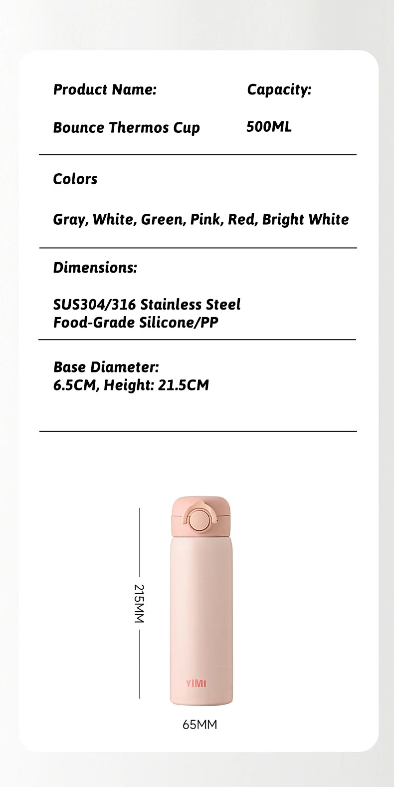 500ml Thermos Large Capacity Stainless Steel Thermal Water Bottle Portable Vacuum Cup with Handle Double-layer Travel Tumbler